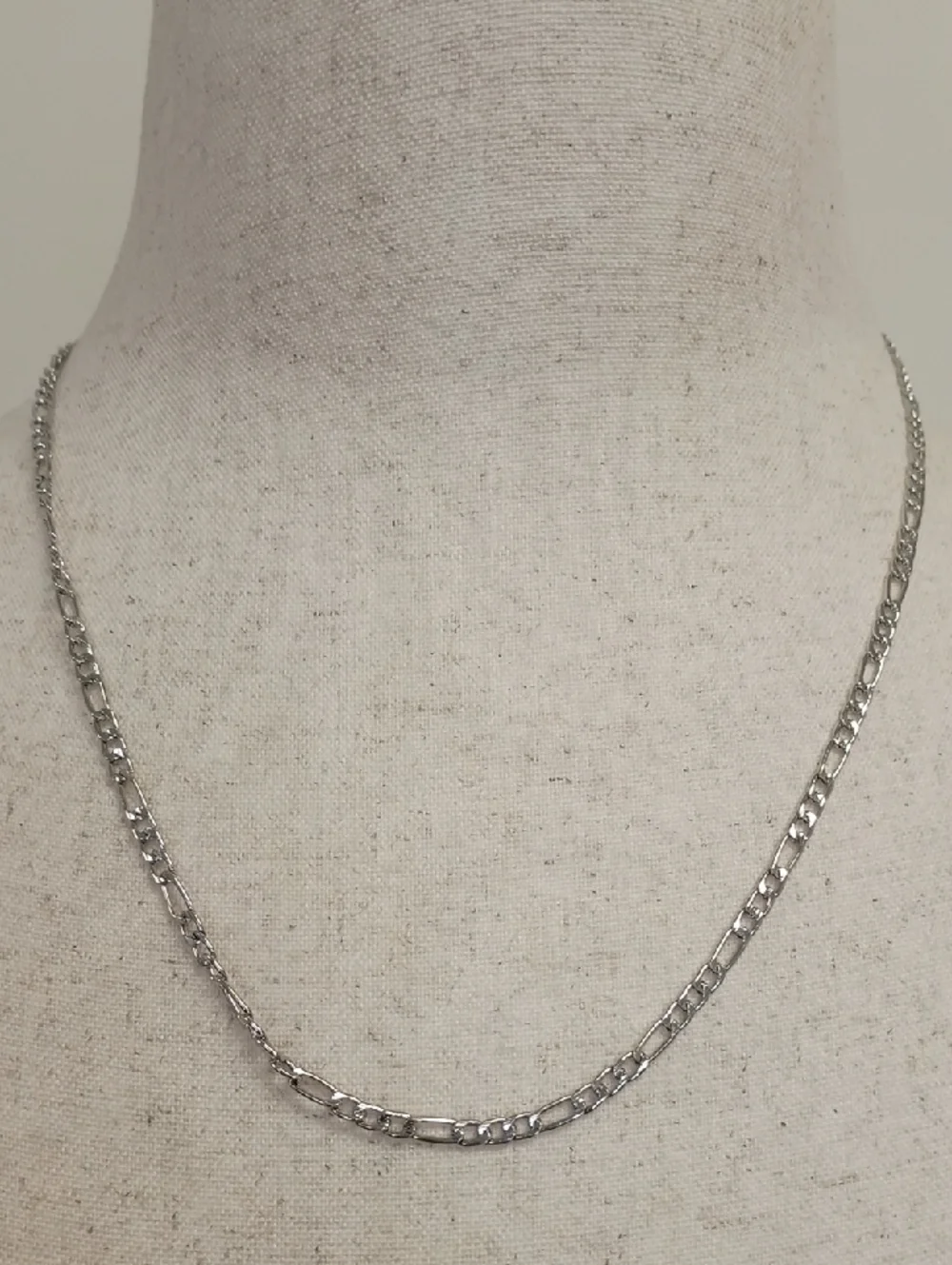 Silver Tone Figaro Chain Necklace Classic Link Layering Chain